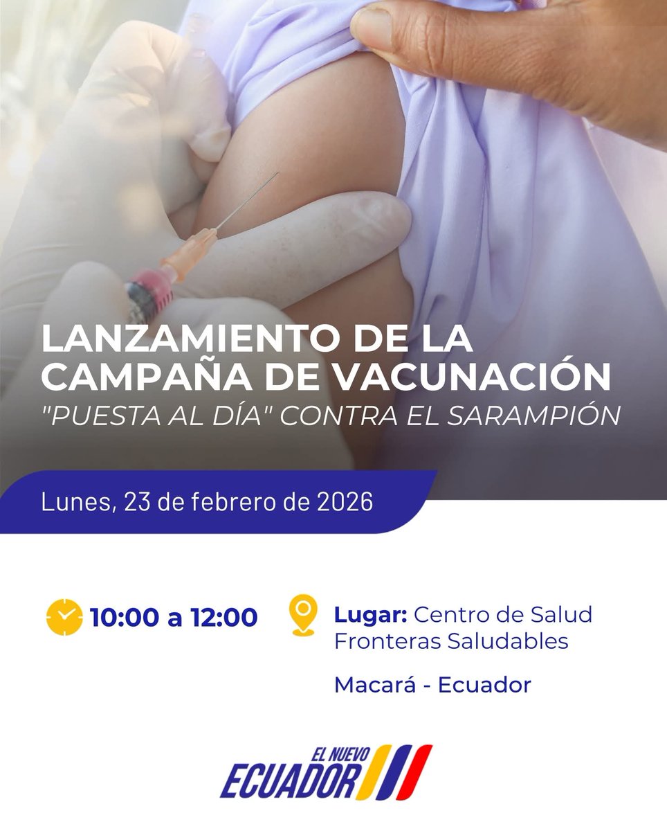 Salud_Loja's tweet photo. 💉 𝗖𝗮𝗺𝗽𝗮ñ𝗮 𝗱𝗲 𝗩𝗮𝗰𝘂𝗻𝗮𝗰𝗶ó𝗻 “𝗣𝘂𝗲𝘀𝘁𝗮 𝗮𝗹 𝗗í𝗮” 𝗰𝗼𝗻𝘁𝗿𝗮 𝗲𝗹 𝗦𝗮𝗿𝗮𝗺𝗽𝗶ó𝗻 𝗲𝗻 𝗠𝗮𝗰𝗮𝗿á

El Distrito 11D07 invita a la comunidad a reforzar la inmunización y proteger la salud de todos.

¡𝗡𝗼 𝗳𝗮𝗹𝘁𝗲𝘀! https://t.co/BNRvUJA5Aw