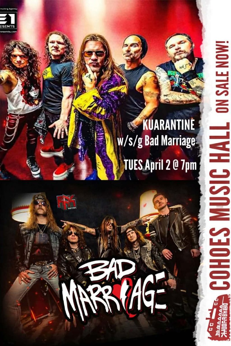 BadMarriageBand's tweet image. Cohoes.... We are coming at ya... get your Tickets for a killer night of Rock 
🤘🔥🎸🎸🔥🤘
#OriginalRock 
#RockandRoll 
#TommySkeoch