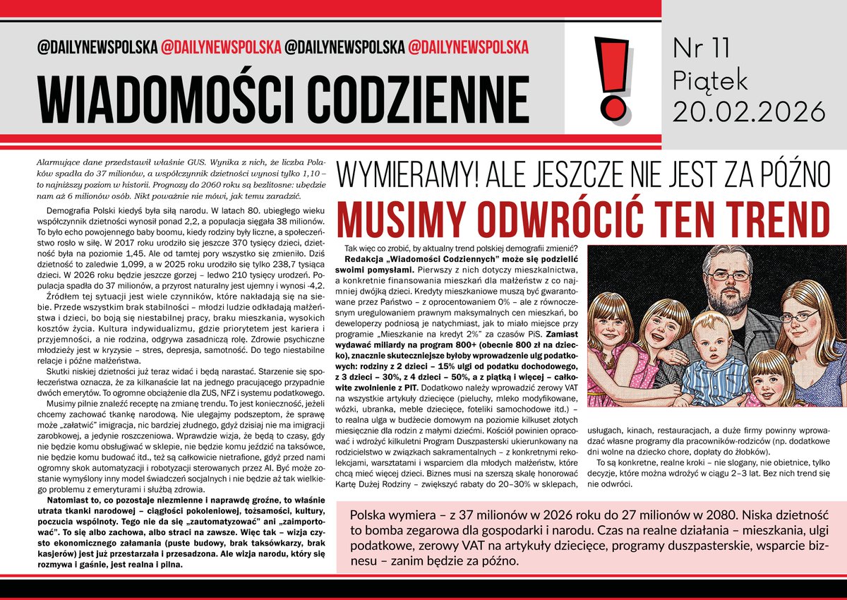 Ważny tekst o demografii Polski – bez ściemy i bez osłonek.

Dowiedz się, jak kiedyś Polska rosła w siłę (dzietność ponad 2,2, 38 milionów ludzi), a dziś po prostu wymiera – populacja 37 milionów, dzietność 1,10, urodzenia ledwo 210 tysięcy w 2026 roku. Przeczytaj, a zrozumiesz