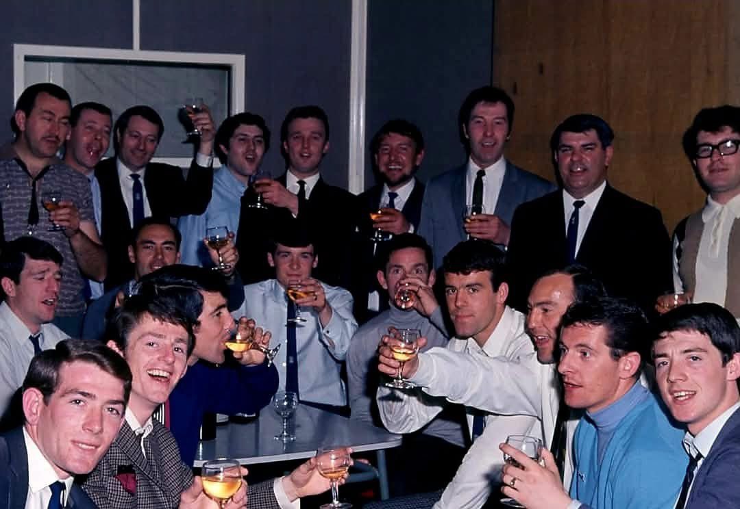 Tottenham team recording "The Spurs go Marching On" before the FA Cup Final against Chelsea in 1967