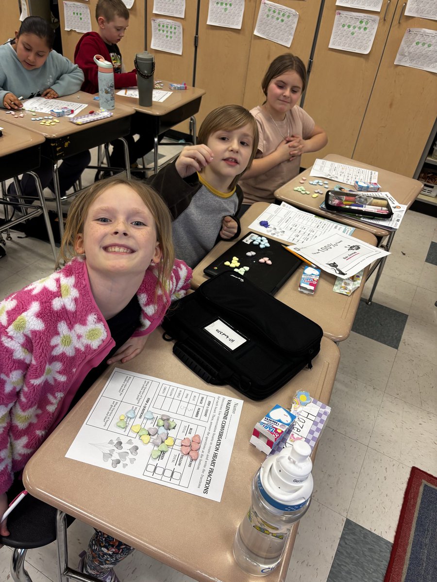 MissHuntHPSD's tweet photo. Learning is Sweet! 💞🍬 Today we used conversation hearts to create fractions based on how many of each color we had!  #handsonlearning #fractions #HPSDAwesome https://t.co/3FmiOXGnVz