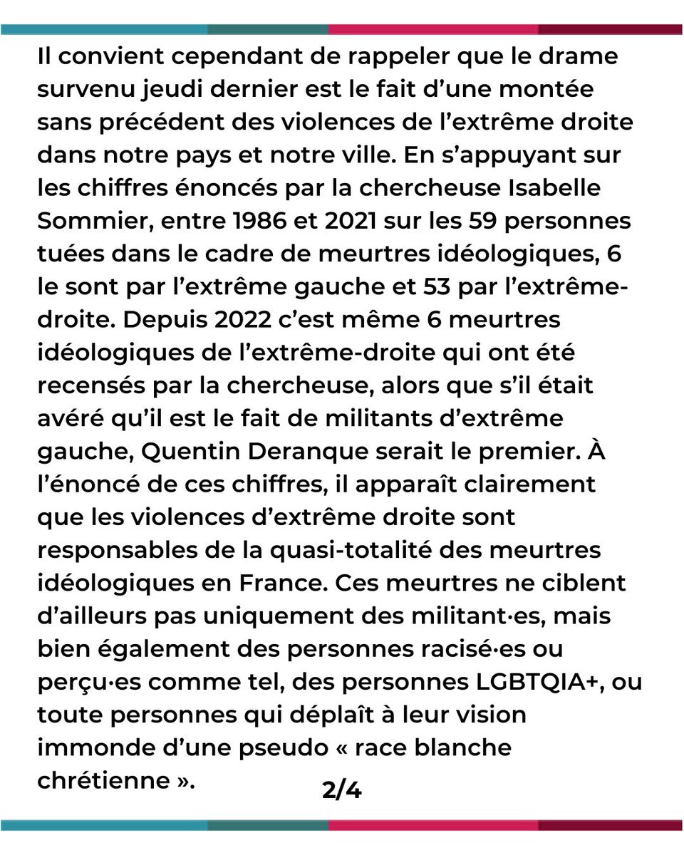 JG_Lyon's tweet photo. 🔴 Communiqué des Jeunes Génération•s de Lyon suite à la mort du militant d'extrême droite Quentin Deranque https://t.co/u8rP1WfNGM