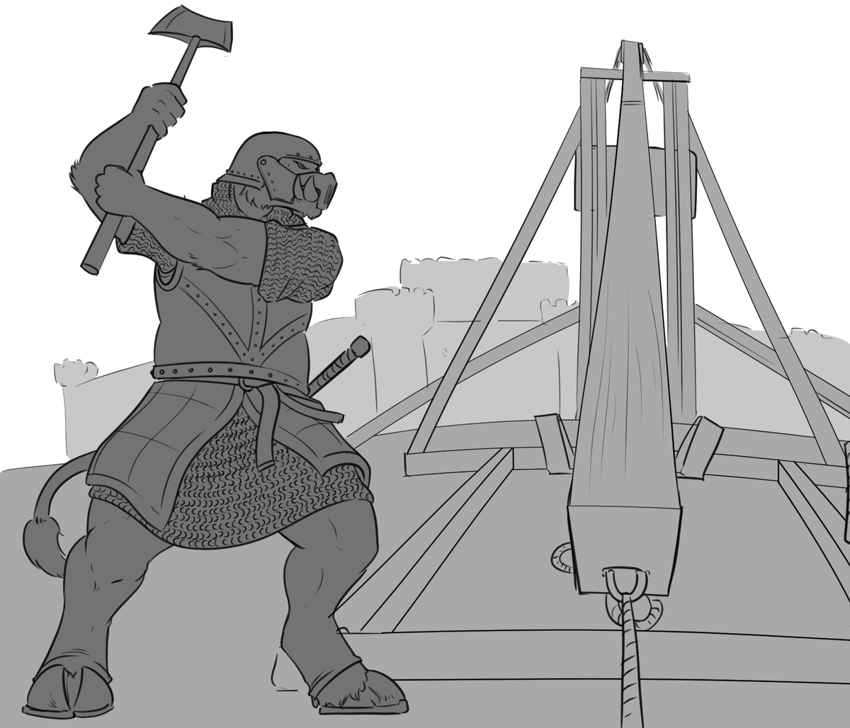 <a href="/MAWKVLT/">Carcajou Ghibelline</a> Saw this scrolling while I had 45 minutes to kill. I'd actually talked to someone about this very thing yesterday so decided to sketch. Medieval Razor could be a giant barbarian, but while that would suit his physicality, it misses his true talent and passion - Destroying things.