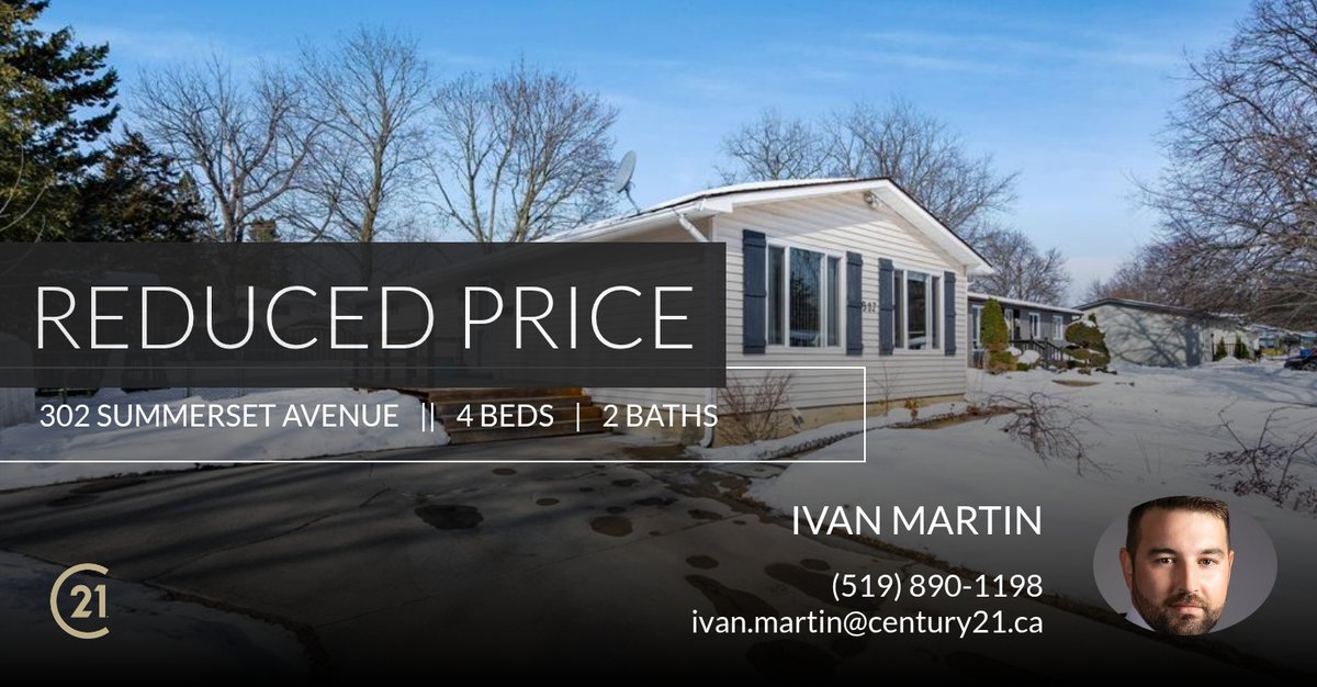 IvanMartinSales's tweet photo. 📍 Reduced Price 📍 This recently reduced home at 302 Summerset Avenue in Kingsville won't last long, so, don't wait to set up a showing! Reach out here or at (519) 890-1198 for more information! https://t.co/AOai1x2VzU https://t.co/waqL0BzwDn