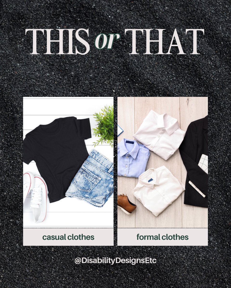 DDesigns4you's tweet photo. For this week's #thisorthat question we're asking do you prefer wearing casual clothes or formal clothes. Share your answer with us in the comments below. #CasualVsFormal #Thisorthat #WhichOne https://t.co/49eXllsMSu