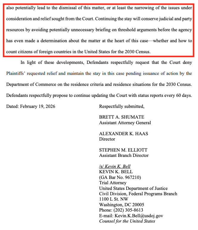 🚨BREAKING: The Trump admin has just signaled that action may be coming to exclude illegal aliens from the 2030 census count -- which would have a massive impact on the apportioning of House seats and electoral college votes, redistricting, and the redistribution of hundreds of
