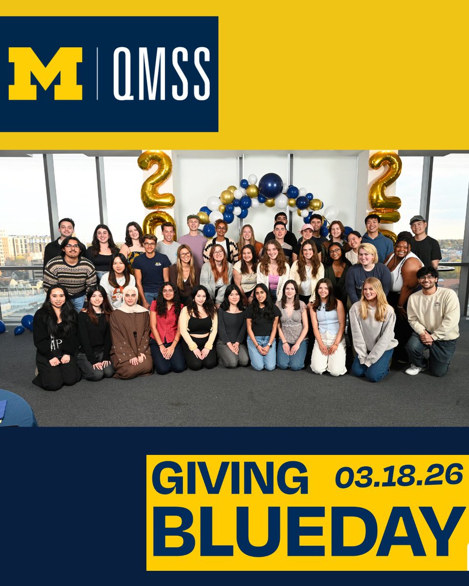 UmichQMSS's tweet photo. Giving Blueday is almost here - 03.18.26! 💙

For 24 hours, the U of M community comes together to support causes that matter most. QMSS is proud to participate to help bring our students professional development &amp; networking opportunities.

Stay tuned. #GivingBlueday #GoBlue https://t.co/kgXE7aMgtV