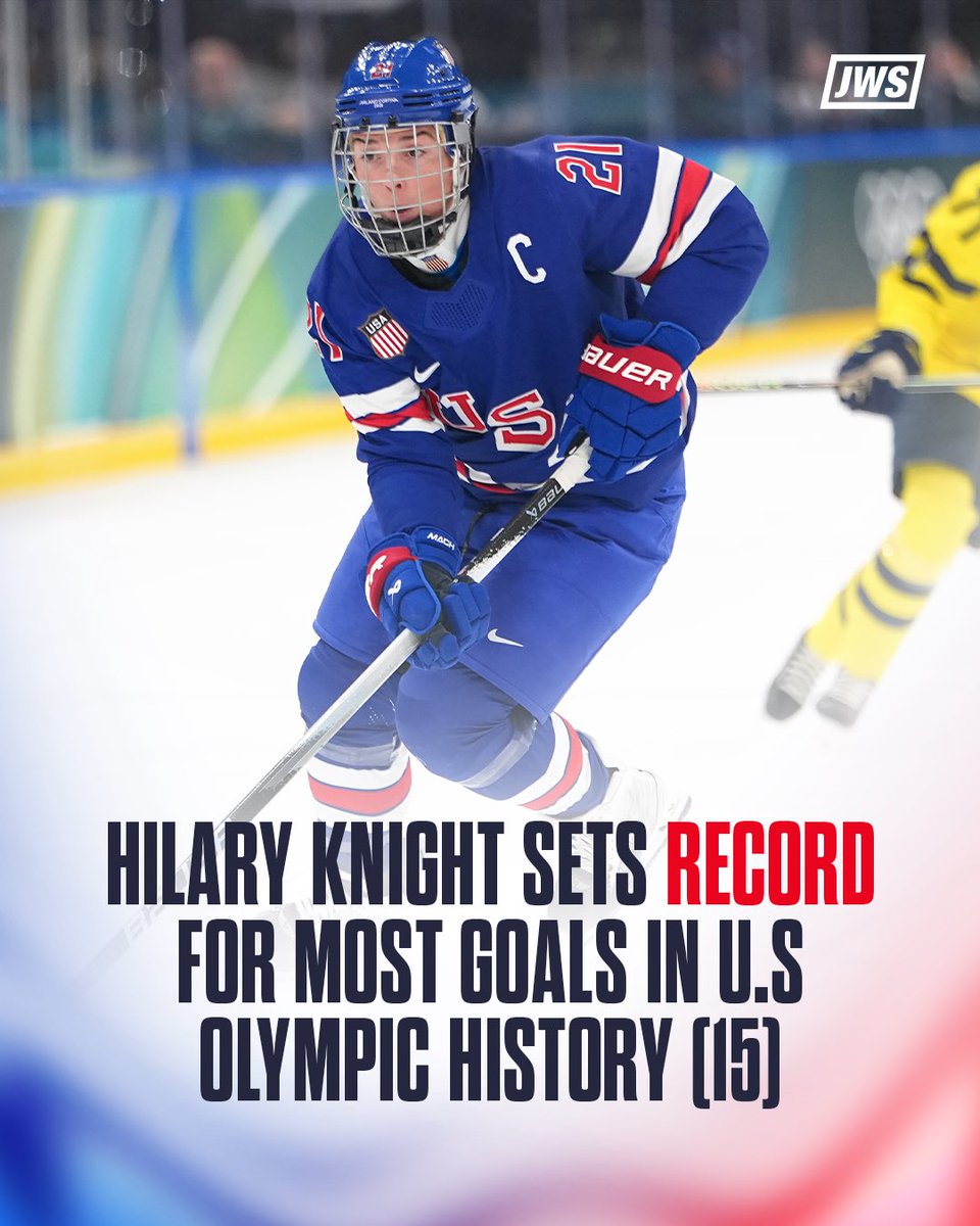 justwsports's tweet photo. Team USA captain Hilary Knight just set the U.S. olympic record for most goals in hockey history 🔥 https://t.co/0ClOfhtqQN