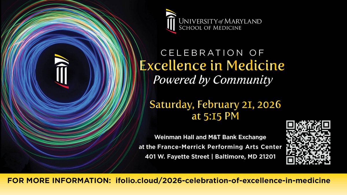 UMmedschool's tweet photo. ✨ The 2026 Celebration of Excellence in Medicine, Powered by Community is almost here! ✨
Join us on Saturday for a meaningful night of recognition, connection, and celebration!
🎟️Tickets: https://t.co/VIOBX84QVR
#UMSOM2026 #BaltimoreEvents #Maryland #Baltimore https://t.co/OJXXXVY5Vg