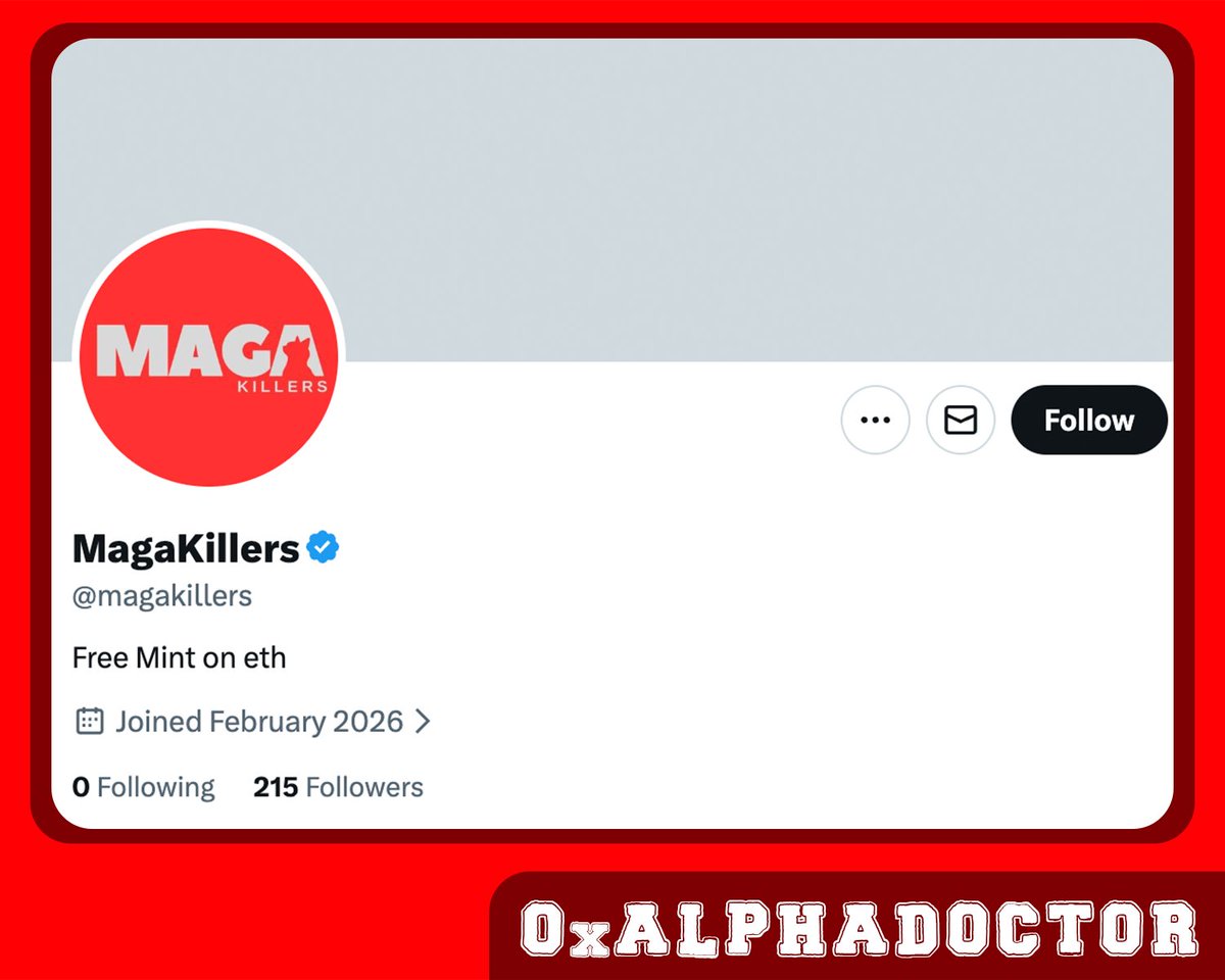0xAlphaDoctor's tweet image. 🚨 Very Early Free mint Alpha. 
      215 Followers

𒀸 @magakillers 
      Freemint ⊹ TBA ⊹ ETH  

Like + RT + Drop wallet for WL chance.

Are we early?