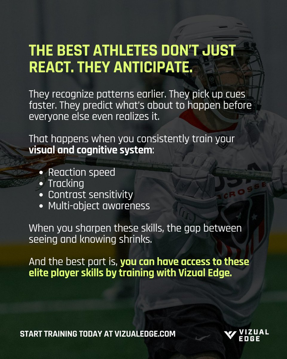 VizualEdge's tweet image. Elite athletes don’t just react, they anticipate. You can train the same visual and cognitive skills they use to see the game earlier and move first. Start sharpening your edge at vizualedge.com.

#VisionTraining #CognitiveTraining #AthleteTraining #SportsTraining