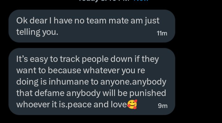 Bars as black mail ‼️
<a href="/kolapo__o/">Kola Omotoso</a> u  and ur underdogs can't take  what u dish ..... please try another format and stop threatening ppl...we all  are into this together 👍...try and talk to ur fans to leave DEDE and her family alone ‼️