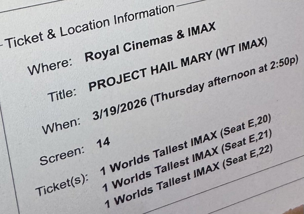 Tickets booked for peak (A.K.A Project Hail Mary)