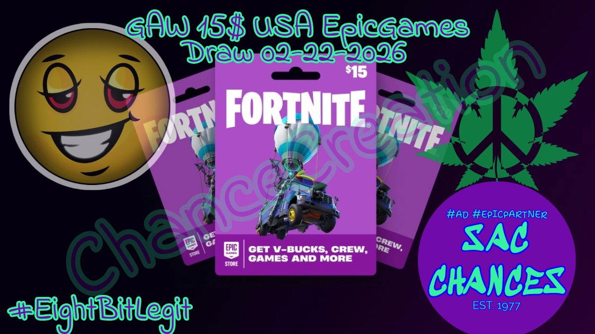 Here we GO! GAW 15$ EpicGamesStore Card. USA.
If you are in a region other, an in-game Fortnite outfit is given in place(1500v) 
Rules. 
Be following me! 
Like this post! 
Retweet this post! Simple. 
Percent of entries from pickr, then placed onto wheel. Ends 2-22. Good Luck!