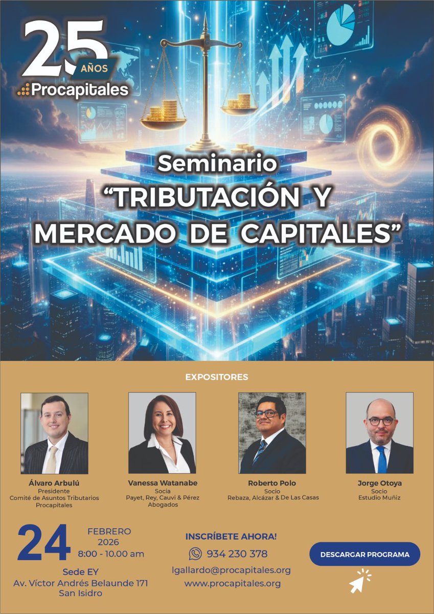🎙️Faltas tú aprovecha nuestra promoción ¿Te lo vas a perder? Seminario “Tributación y mercado de capitales”.  Aprovecha el precio general de S/340 soles (descuento de 25% en cualquier momento) Quedan pocos cupos.       
📷docs.procapitales.org/eventos/mailin… 
📷docs.google.com/forms/d/e/1FAI…