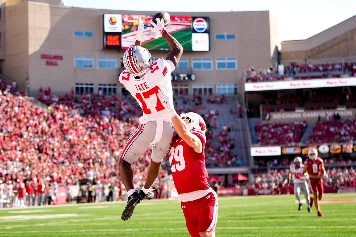 Highest contested catch rate among 2026 NFL Draft WRs:

1. Carnell Tate, OSU (85.7%)
2. Kevin Coleman Jr., MIZ (81.8%)
3. Lewis Bond, BC (80.0%)
4. Denzel Boston, UW (76.9%)
5. Camden Brown, GASO (75.9%)
6. KC Concepcion, TA&amp;M (66.7%)
7. Makai Lemon, USC (66.7%)
8. Skyler Bell,