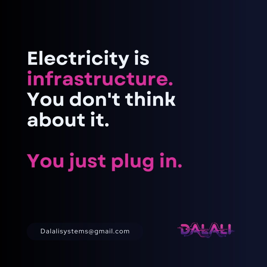 Dalali_System's tweet photo. What does "infrastructure" actually mean?

Roads are infrastructure. 
You don't think about them.
You just drive.

Electricity is infrastructure. 
You don't think about it.
You just plug in.

The internet is infrastructure. 
You don't think about it.
You just connect.

Thread. https://t.co/4mh24vc7AZ