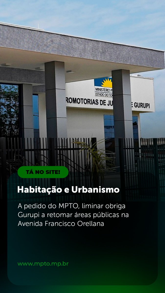 MPETocantins's tweet image. ☝️ A pedido do MPTO, liminar obriga Gurupi a retomar áreas públicas na Avenida Francisco Orellana.

🖥️ x.gd/t5rO2

👉 Seus direitos foram desrespeitados?
📞 Ligue 127.

#MPTO #MPTOAtuante #Tocantins #Gurupi