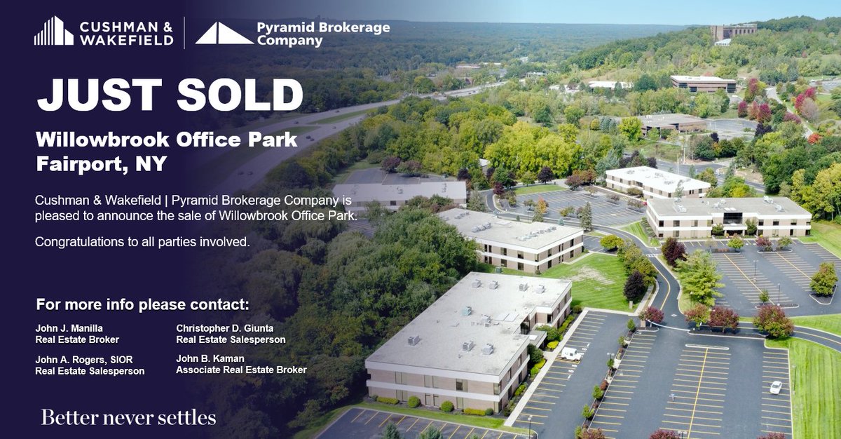 Cushman &amp; Wakefield | Pyramid Brokerage Company is pleased to announce the sale of Willowbrook Office Park.
 
Congratulations to John Manilla, Christopher Giunta, John Rogers, and John Kaman, on closing this transaction.