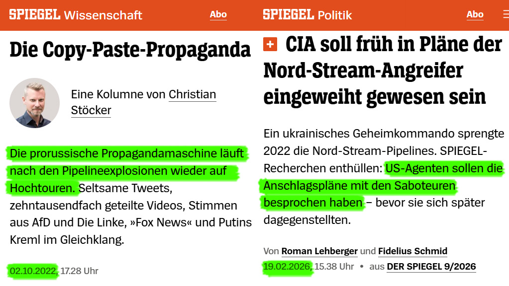 Herbst 2022, wer das widerwärtige Biden-Regime beschuldigte, hinter dem Terroranschlag auf Nord Stream zu stecken, der galt mindestens als Kreml-Propagandist, wenn nicht sogar als geisteskrank. 2026 nähert sich sogar der SPIEGEL langsam der Realität an: 🤔
spiegel.de/politik/deutsc…