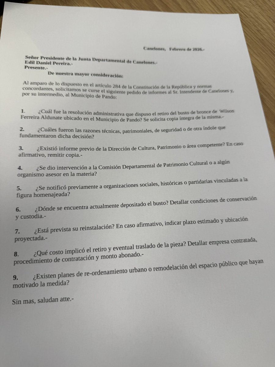 Retiro del busto de Wilson en Pando: ediles Repetto , Bayardi, y Mindeguía exigen explicaciones.