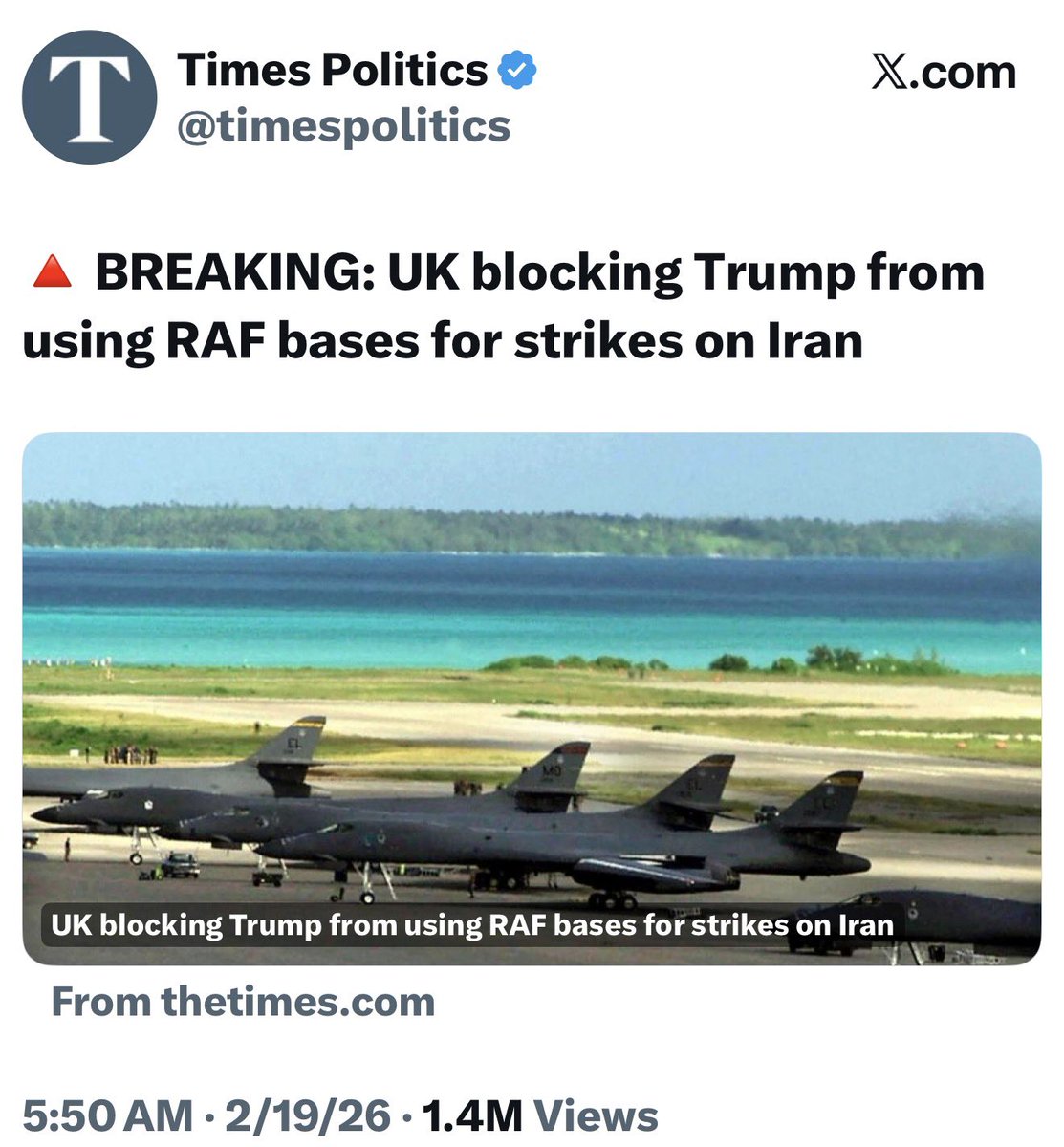 ShahramMakoui48's tweet image. یک اتفاق باورنکردنی!

نه تنها دولت خبیث انگلستان تنها کشوری در اروپاست که «سپاه پاسداران» جنایتکار را در لیست سازمان های تروریستی قرار نداده (EU ماه پیش کرد)
بلکه حالا چوب لای چرخ ترامپ کرده و اجازه استفاده از پایگاه هوائی استراتژیک دیگو گارسیا برای حمله به جمهوری اسلامی را