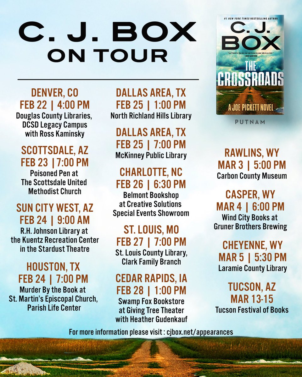 cjboxauthor's tweet image. Updated tour for THE CROSSROADS: