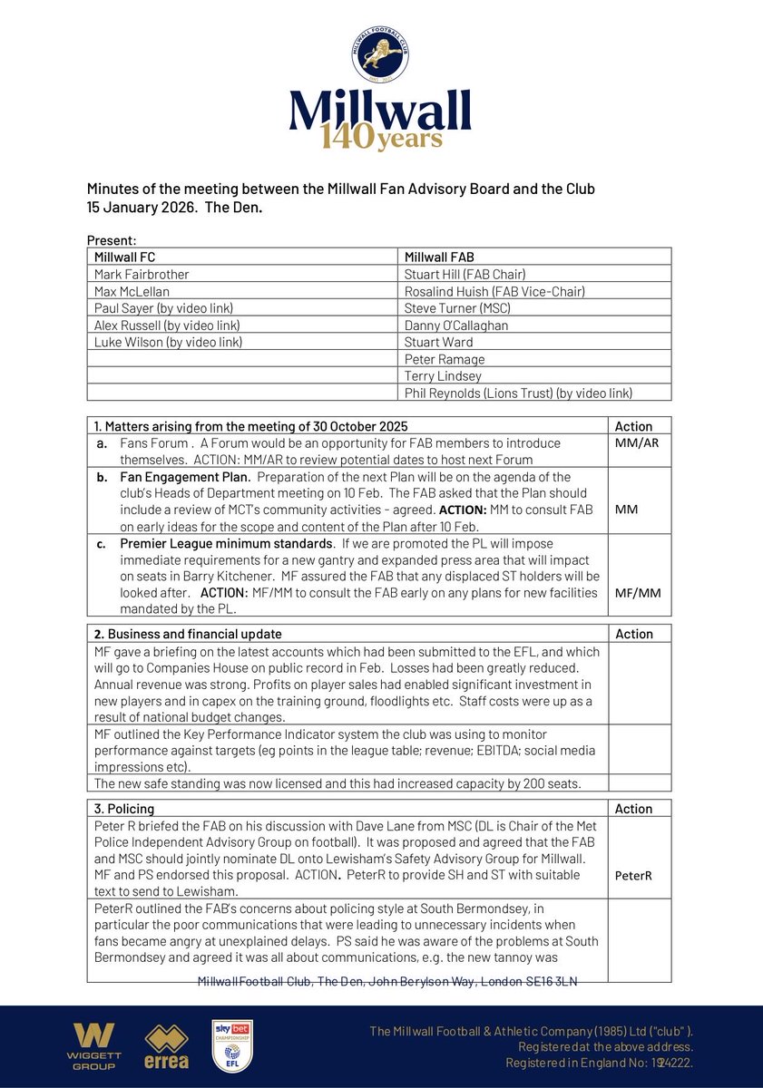 Millwall Fan Advisory Board tweet media