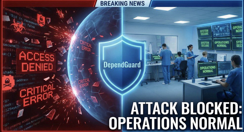 DependGuard's tweet image. BREAKING NEWS: UMMC crippled by massive cyberattack. Critical infrastructure is under fire.

Ransomware doesn’t break in; it walks in through unpatched doors.

DependGuard locks them before hackers even knock.

Status: ATTACK BLOCKED. OPERATIONS NORMAL.

#CyberSecurity