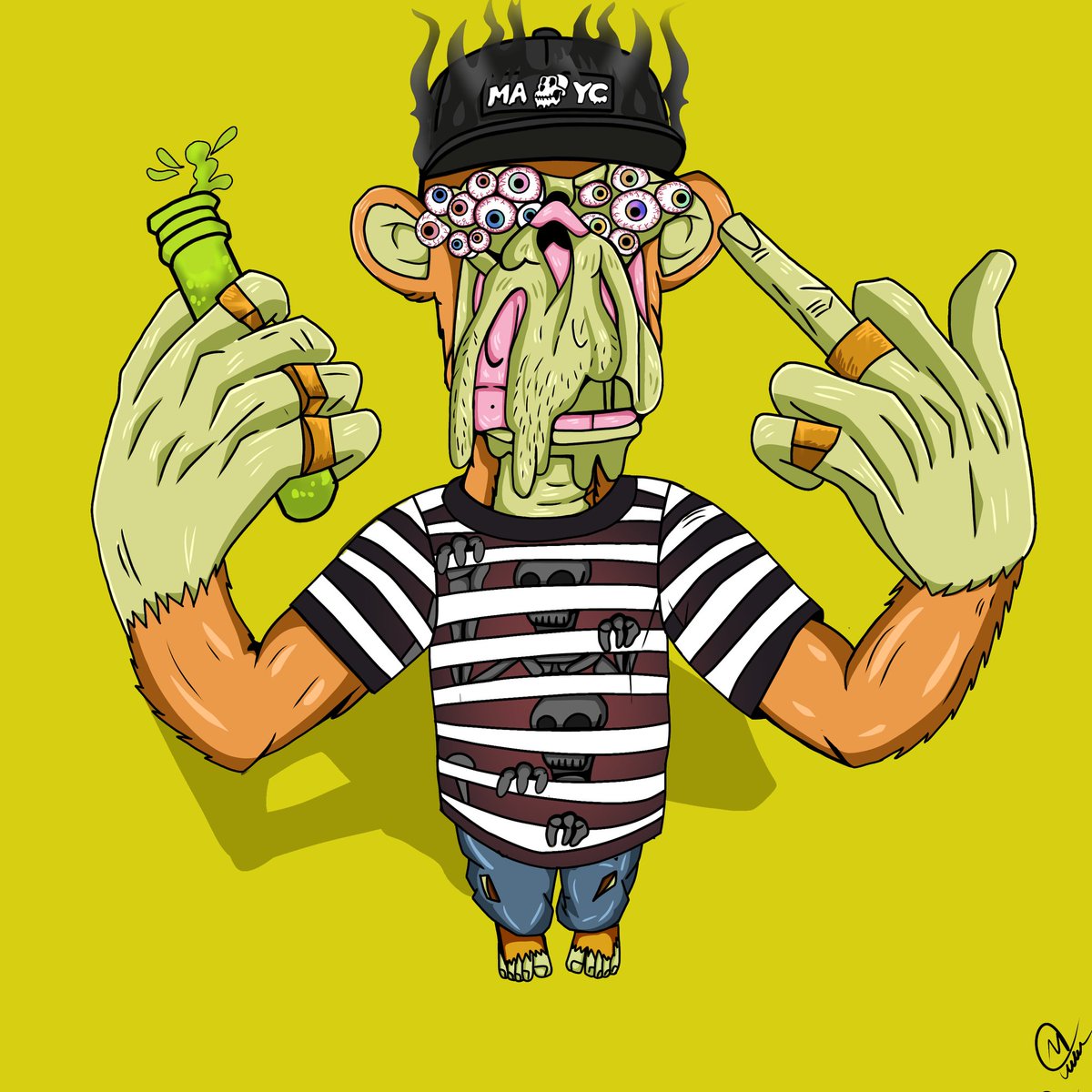 Cooked another banger ape for my ape series ,
This ape is of my bro <a href="/shrineofbones/">SHRINE ØF BØNES 🧪</a> 
Hope u love it bro ..
Lets share this guys so my art can beat the x algo ❤️