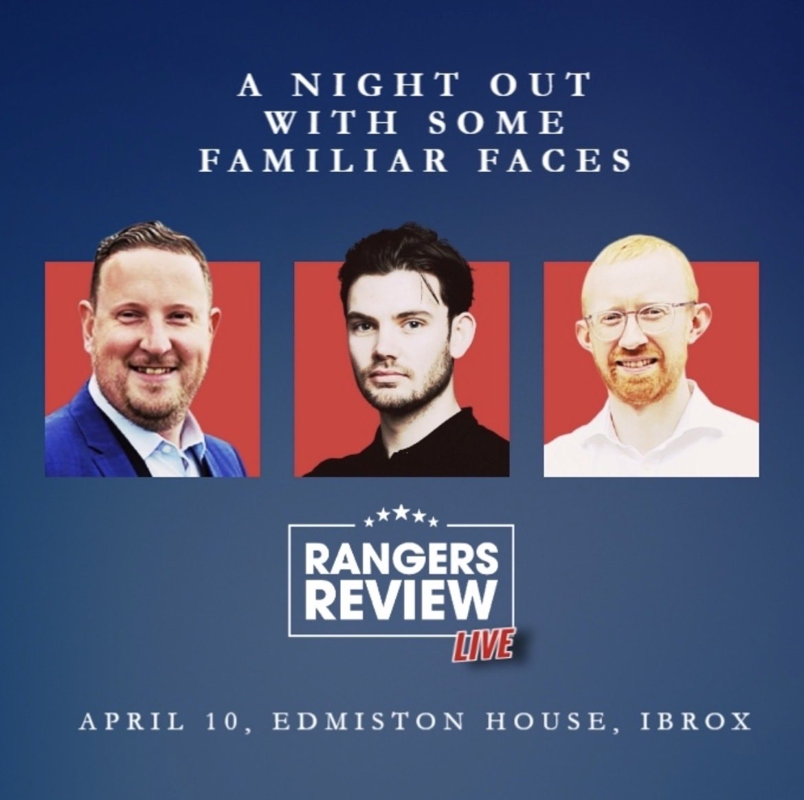 Chris_Jack89's tweet photo. 📅 Friday, April 10
🏟️ New Edmiston House
💰 £20
🎙️ @RangersReview55 

Looking forward to my first live show with @JoshuaBarrieRR, @derekclarksport, @blairwords1 and @4ladshadadream.

Get your tickets and join us here ⤵️

https://t.co/nK0SRccFVN https://t.co/MC87gSlFfK