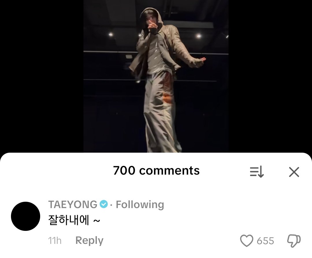 260219 Taeyong commented on Sion’s tiktok dance 

🌹: You’re gooddd~

#SION #시온 #シオン #NCTWISH