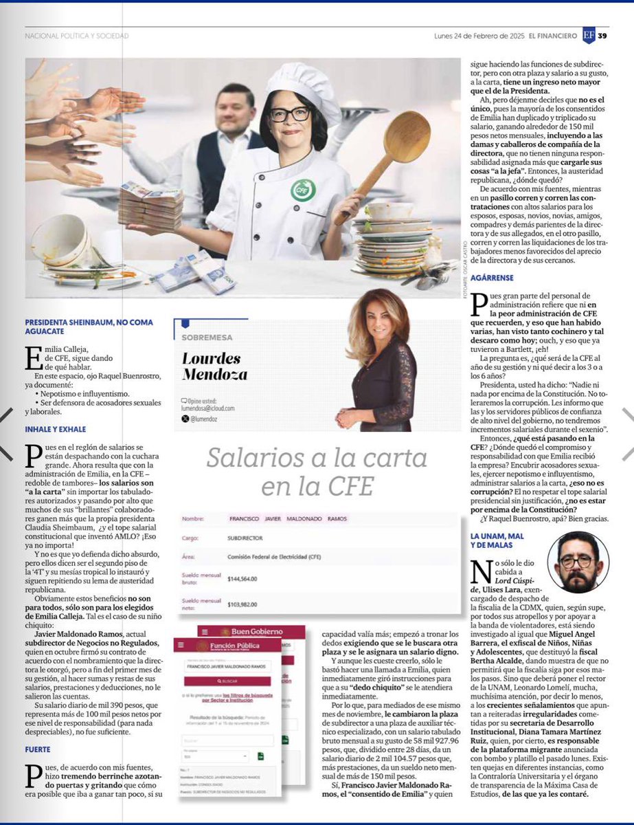 "Hablando de las personas que “ganan más que la presidenta” ojo <a href="/Claudiashein/">Claudia Sheinbaum Pardo</a> , <a href="/EmiliaCallejaA/">Emilia Calleja Alor</a> ha repartido “salarios a la carta” hay quienes por “cargarle sus cosas” ganan más de 150 mil pesos, sí más que la propia presidenta del país. Es precisamente en la administración de