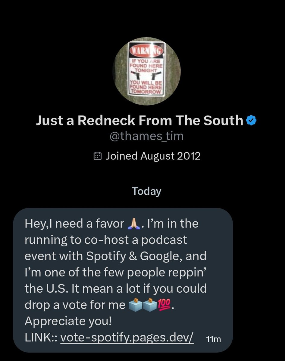 🚨HACKED ACCT🚨

This was a huge acct. 1000 mutuals. Very unfortunate.

<a href="/thames_tim/">Just a Redneck From The South</a>