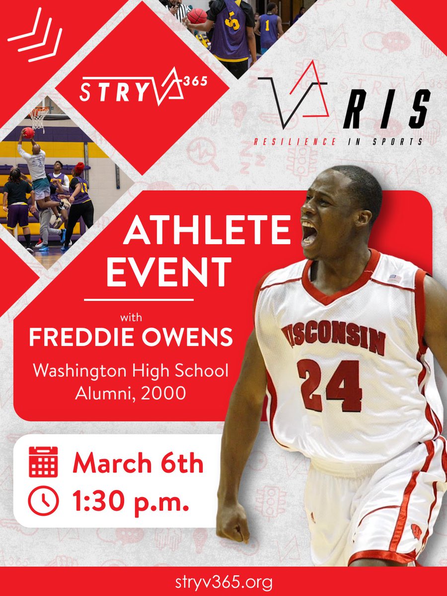 stryv365's tweet photo. 🏀🔥 Calling all Washington Student Athletes & Coaches!
Join us on March 6th, 2026 (1:30–3:30 p.m.) at Washington High School for a special Resilience in Sports⚡️ Athlete Event featuring basketball legend and author @FreddieOwens!
#STRYV365 #ResilienceInSports #WashingtonHigh https://t.co/dvTM7JCZUF