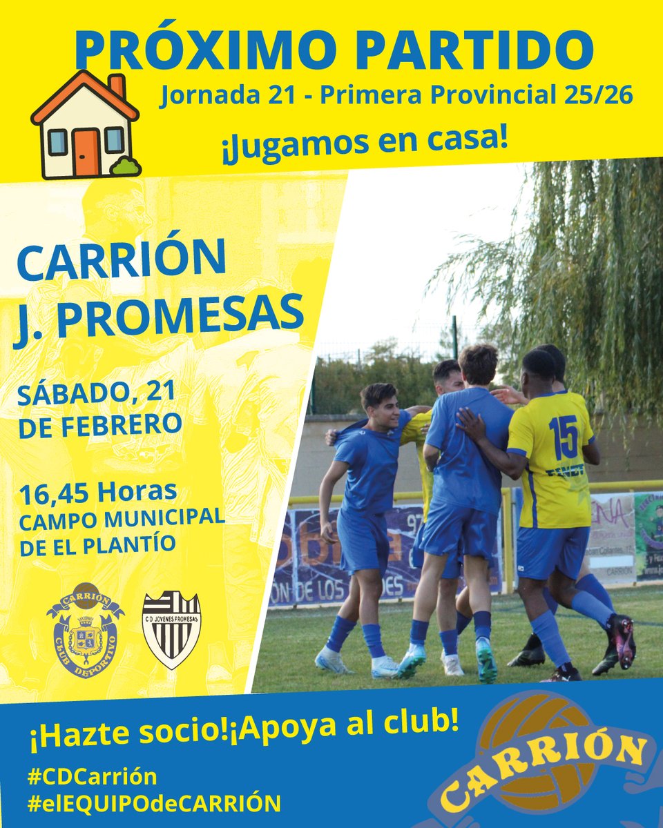 cdc_carrion's tweet photo. ❗❗❗ATENCIÓN❗❗❗

💛💙Este sábado se celebrará, con el permiso de la autoridad y si el tiempo lo permite, el partido entre💛💙
CARRIÓN
JÓVENES PROMESAS
Categoría Aficionado

El choque comenzará a las 16,45 horas en el campo municipal de El Plantío de Carrión.
#CDCarrión https://t.co/d1yC18qdBd