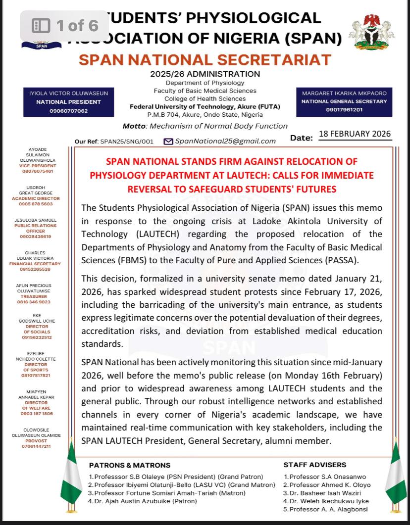 STUDENTS' PHYSIOLOGICAL ASSOCIATION OF NIGERIA tweet media