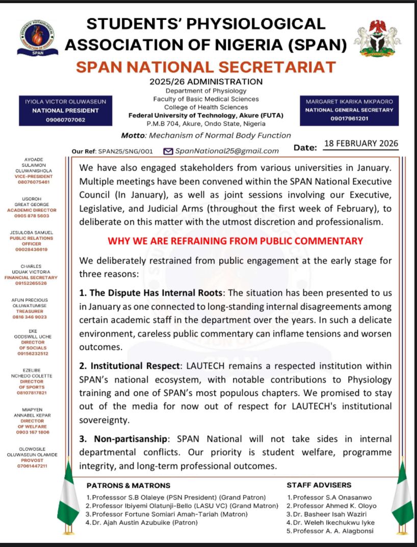 STUDENTS' PHYSIOLOGICAL ASSOCIATION OF NIGERIA tweet media