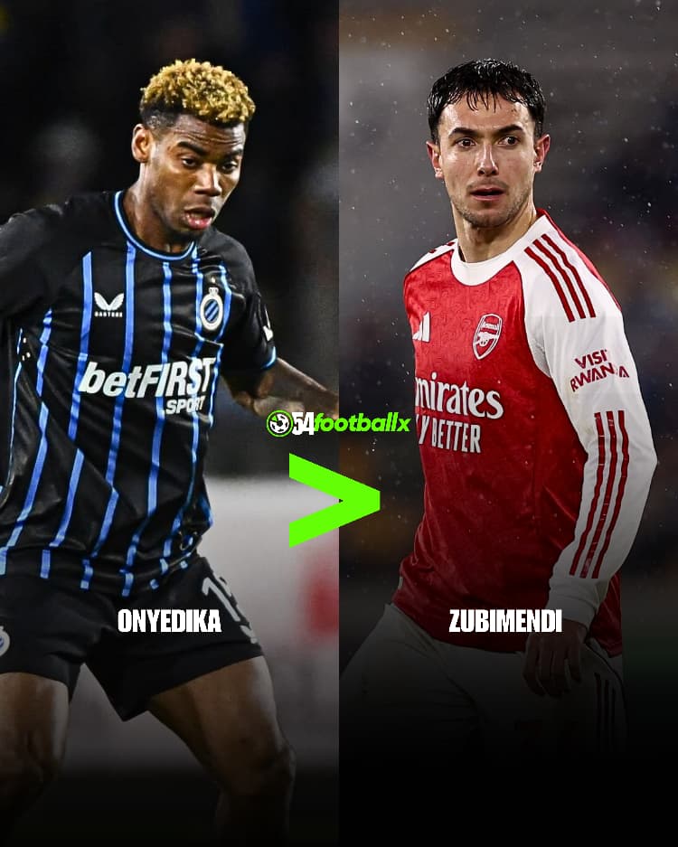 54footballx's tweet photo. Last night's Champions League fixtures showed us all that Raphael Onyedika is a better midfielder than Martin Zubimendi😄

If you don't agree, #gotocourt

#54footballx https://t.co/GB84mSfOMd
