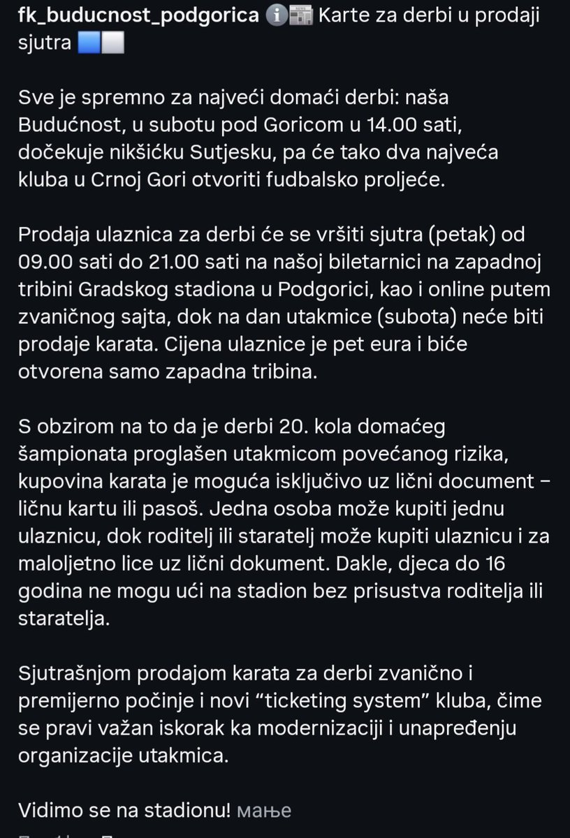 Dobro neko napisa "treba li i zeleni karton?"

Demokrate u epizodi kako smanjiti broj gledalaca! Hoće Boris Spalević da ozdravi klub, ali nekako ako može bez navijača..

Možete zatvoriti śever i sve ostale tribine, ali pravi navijači će uvijek biti tu!

Ludilo se samo nastavlja!