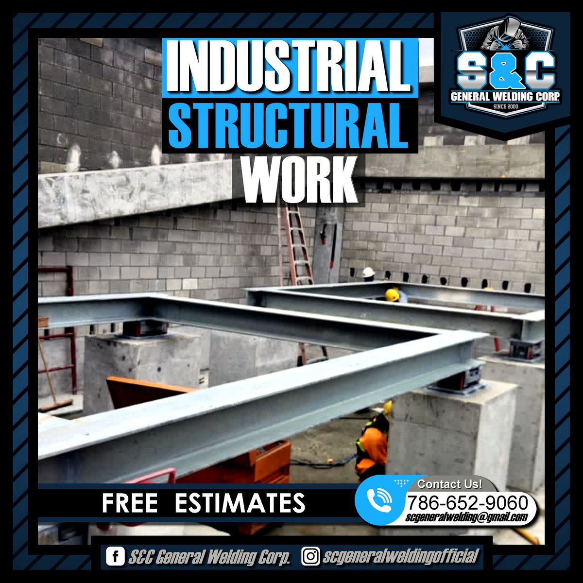 SCGeneralWeld's tweet photo. 🛠️ Industrial Structural Work — Miami &amp; All of Florida
At S&amp;C General Welding Corp, we specialize in heavy-duty industrial structural work — delivering strength, precision, and reliability for large-scale projects across Florida. https://t.co/qVk7eGEcmT