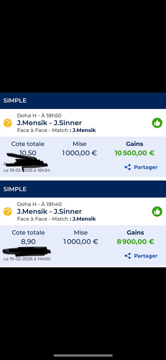 J’ai envie de pleurer !!!!

Merci MENSIK et merci Sinner…

(J’avais fait la même pour Djokovic - Sinner)

100€ à gagner parmi les RT
100€ à gagner parmi les commentaires