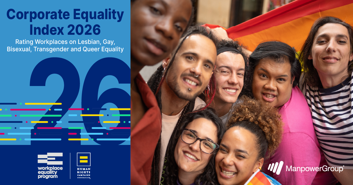 <a href="/ManpowerGroup/">ManpowerGroup</a> is proud to again earn a top score on the <a href="/HRC/">Human Rights Campaign Rapid Response</a> Corporate Equality Index and the Equality 100 Award for LGBTQ+ Workplace Inclusion. Our commitment to inclusive policies strengthens our culture, attracts top talent and drives growth. #HumanRights #Equality