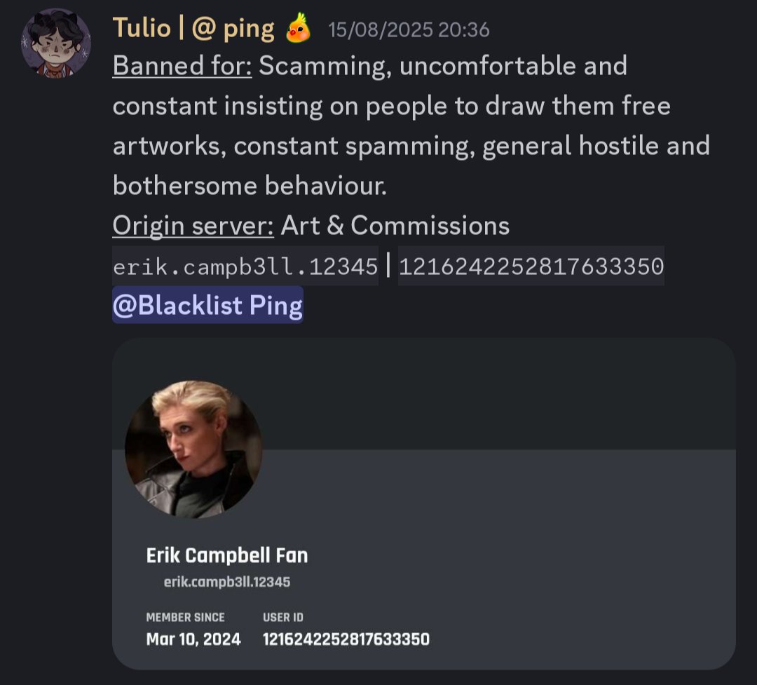 ___Tarian___'s tweet photo. @pincegeen Dude this man is so infamous for going to other art servers and literally BEGGING for free art. I have him banned in my server for. the same shit and we had to literally pressure him into finishing an art trade 

Theres also a whole fandom wiki situation surrounding him too https://t.co/VGb4HdtVUf