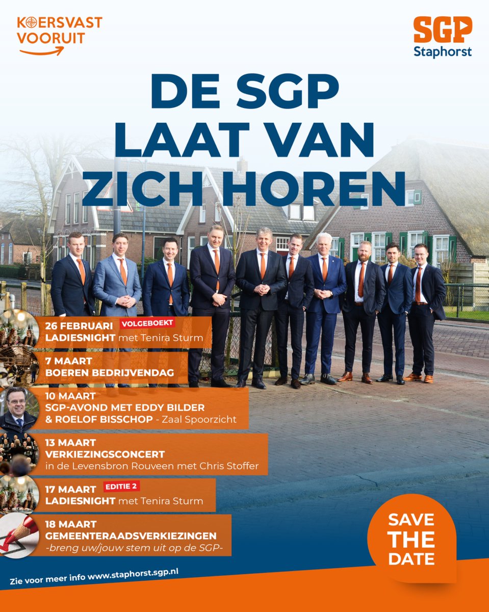 Koersvast vooruit: de SGP is klaar voor de #verkiezingen van D.V. 18 maart 2026. We hopen u de komende tijd te ontmoeten bij de verschillende activiteiten.