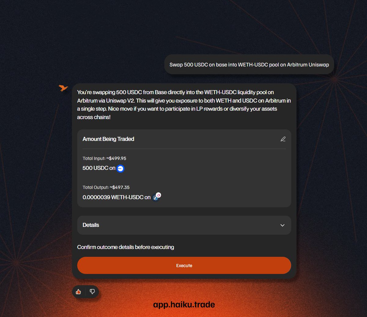 Most AI agent demos skip the hardest part.
Not reasoning. 
Not wallet connections. 
Not onboarding.

Execution.

When an agent needs to bridge, rebalance, and enter an LP position in one move, what actually handles that?

That's the missing infrastructure layer in every