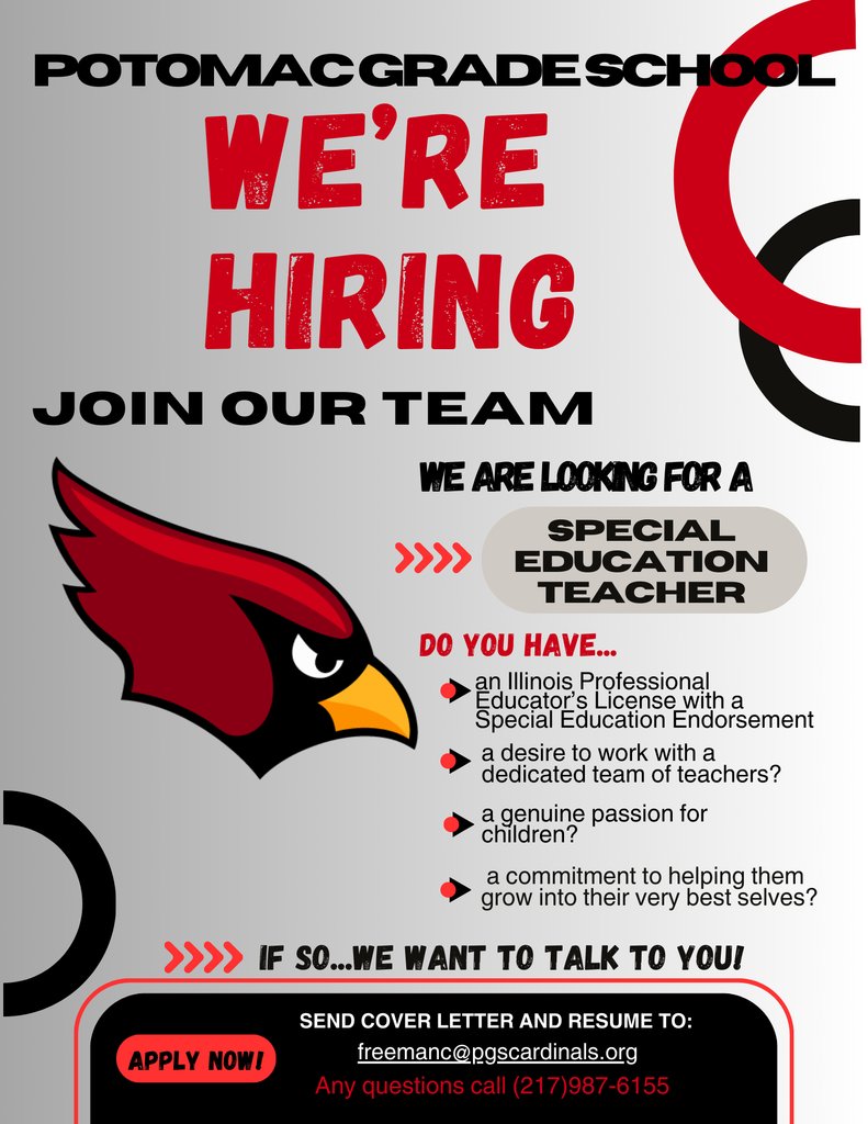 PotomacGrade's tweet photo. Potomac Grade School is HIRING! https://t.co/CsjoE7RP7k