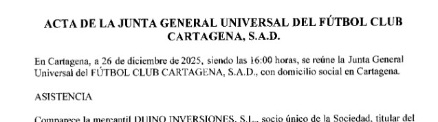 El pasado 22 de diciembre de 2025, se aprobó el informe de auditoría de cuentas ordinarias del <a href="/FCCartagena_efs/">FC Cartagena</a>, con cierre del ejercicio a 30 de junio 2025; y luego fue aprobado en Junta General Universal el 26 de diciembre de 2025. Las cuentas ya constan en Registro Mercantil.