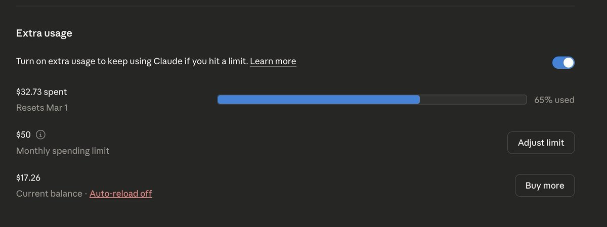 The only thing faster than this extra usage credit on <a href="/AnthropicAI/">Anthropic</a> it's actually <a href="/steipete/">Peter Steinberger 🦞</a> pushing commits to <a href="/openclaw/">OpenClaw🦞</a> 

$50 Gone like in 5 min :)