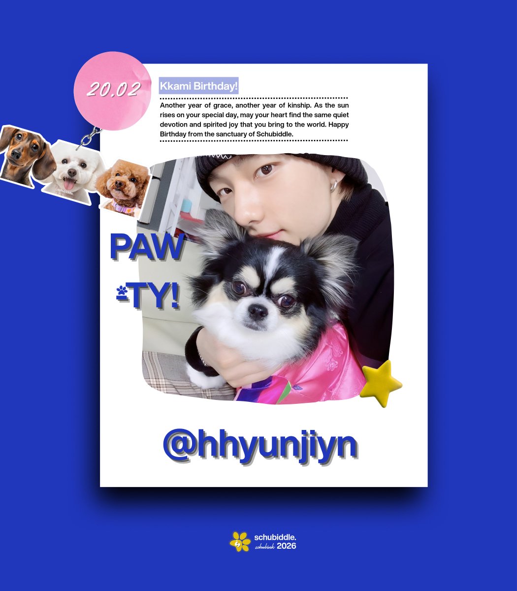 Happy birthday to Kkami, <a href="/hhyunjiyn/">Hyun</a> 🐶 The shelter glows a little warmer, the paw-prints shimmer softly and every woof carries our wishes for a year as graceful, joyful and comforting as Schubiddle itself.